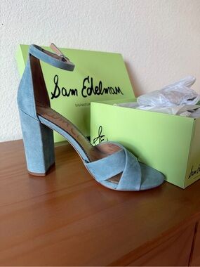 Sam Edelman Light Blue Suede Block Heel Sandals